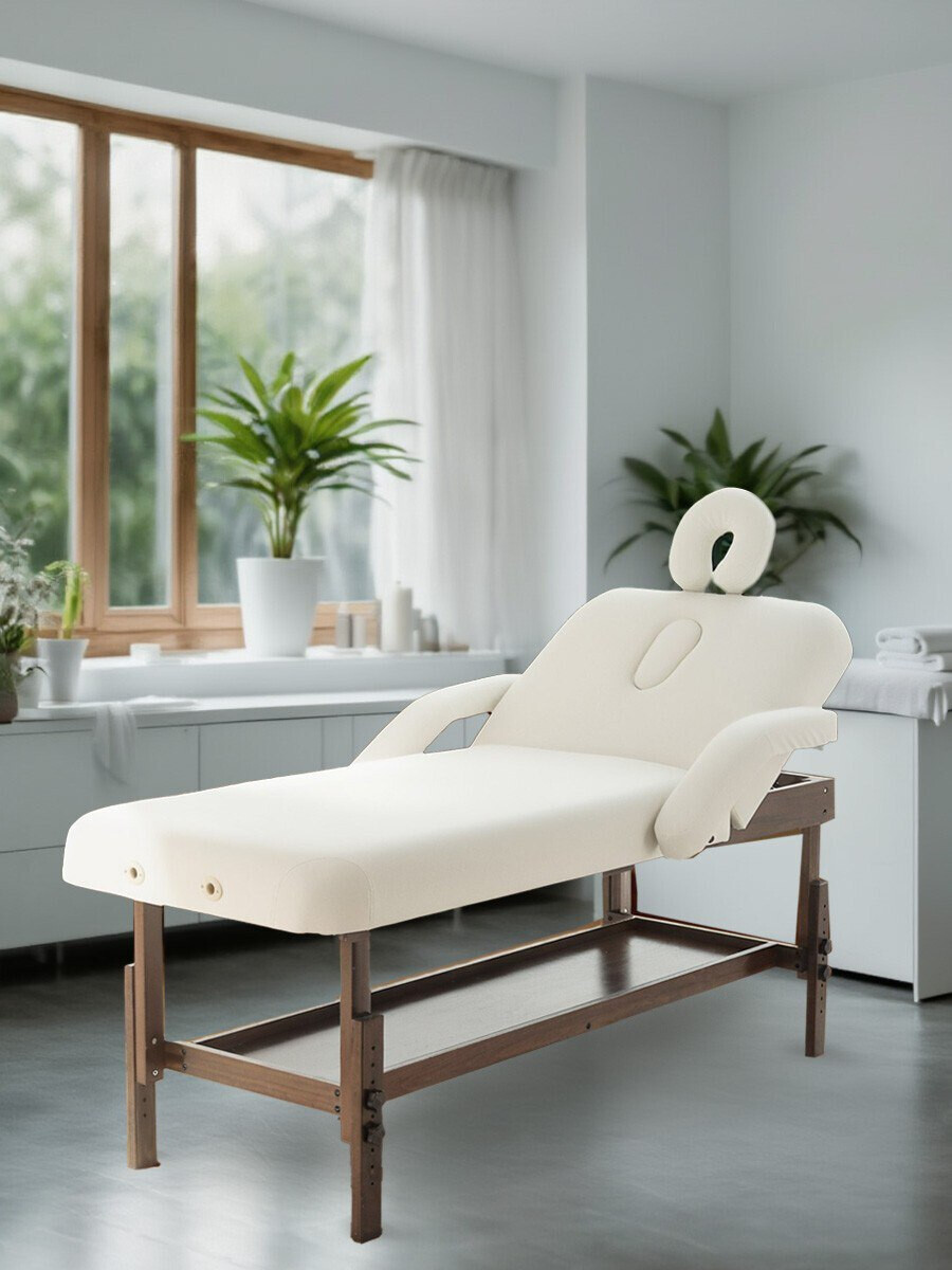 Стол массажный стационарный с рамой из бука NOVOKOM KMM1A белый